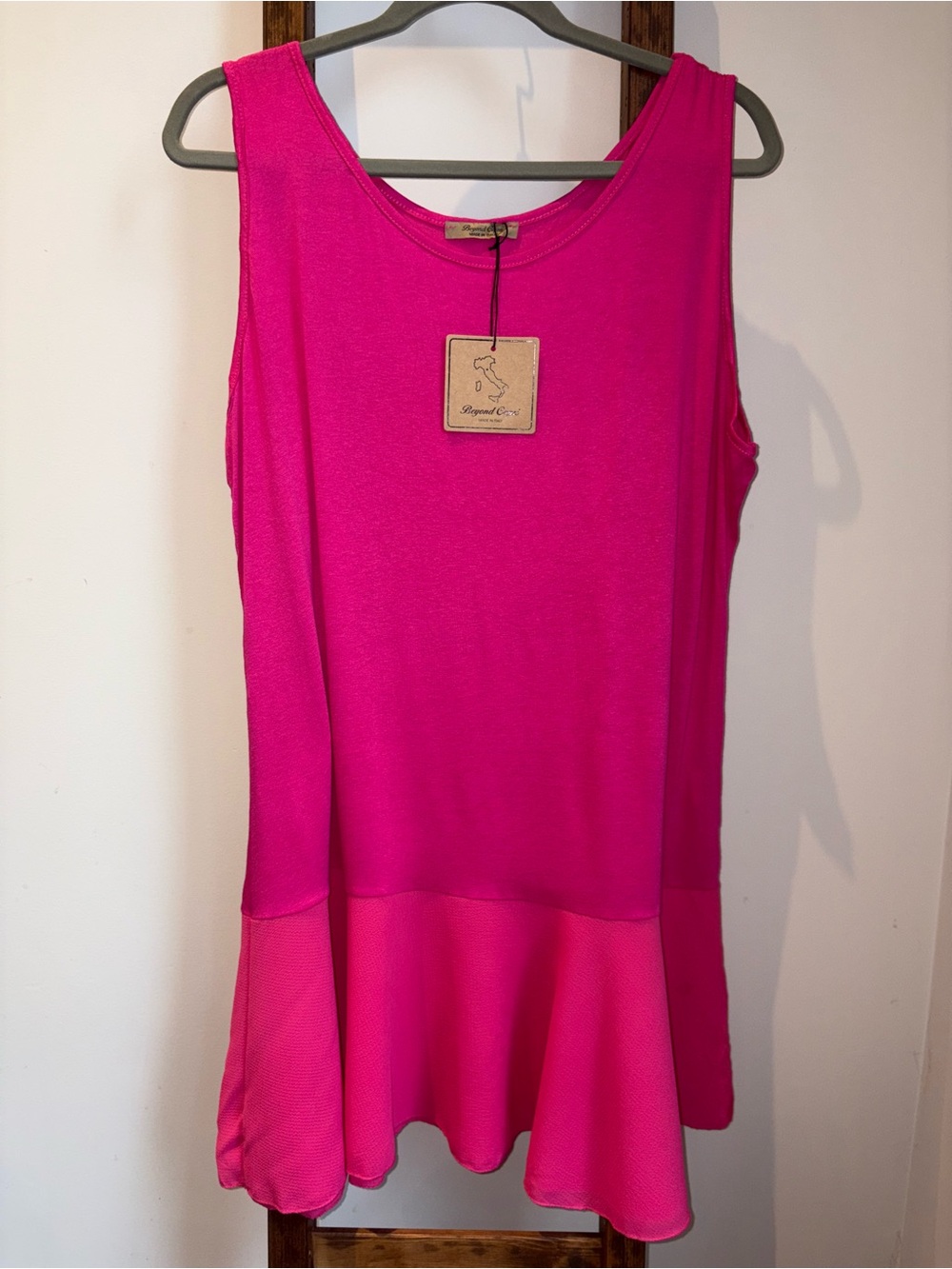NWT Made in Italy Hot Pink Sleeveless Mini Dress Resort Swim Cover Size Large
